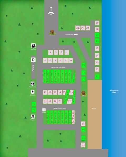 Campground map showing the upper and lower campsites